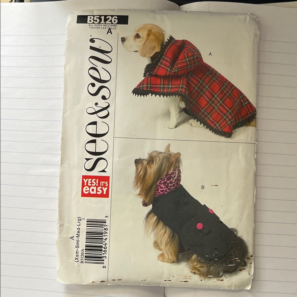 Plaid Dog Coat - Red and Black See & Sew Pattern B5126